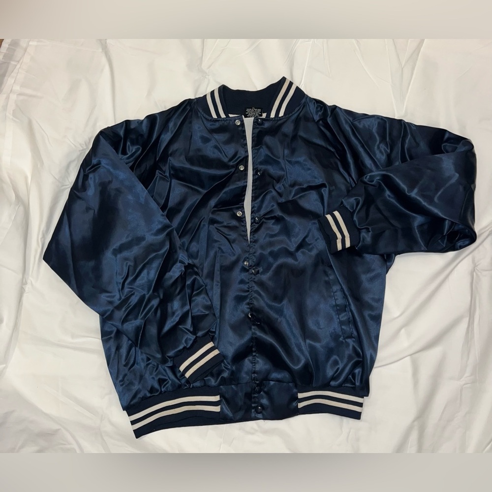 Vintage Nemesis Sportswear Navy/white Satin Bomber Jacket Men’s size XL